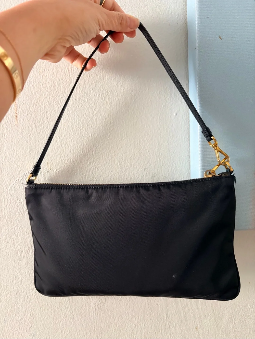 Prada Black Nylon Shoulder Bag with Gold-Tone Hardware - Picture 5 of 7